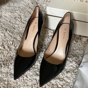 M.Gemi black patent pointed toe pumps